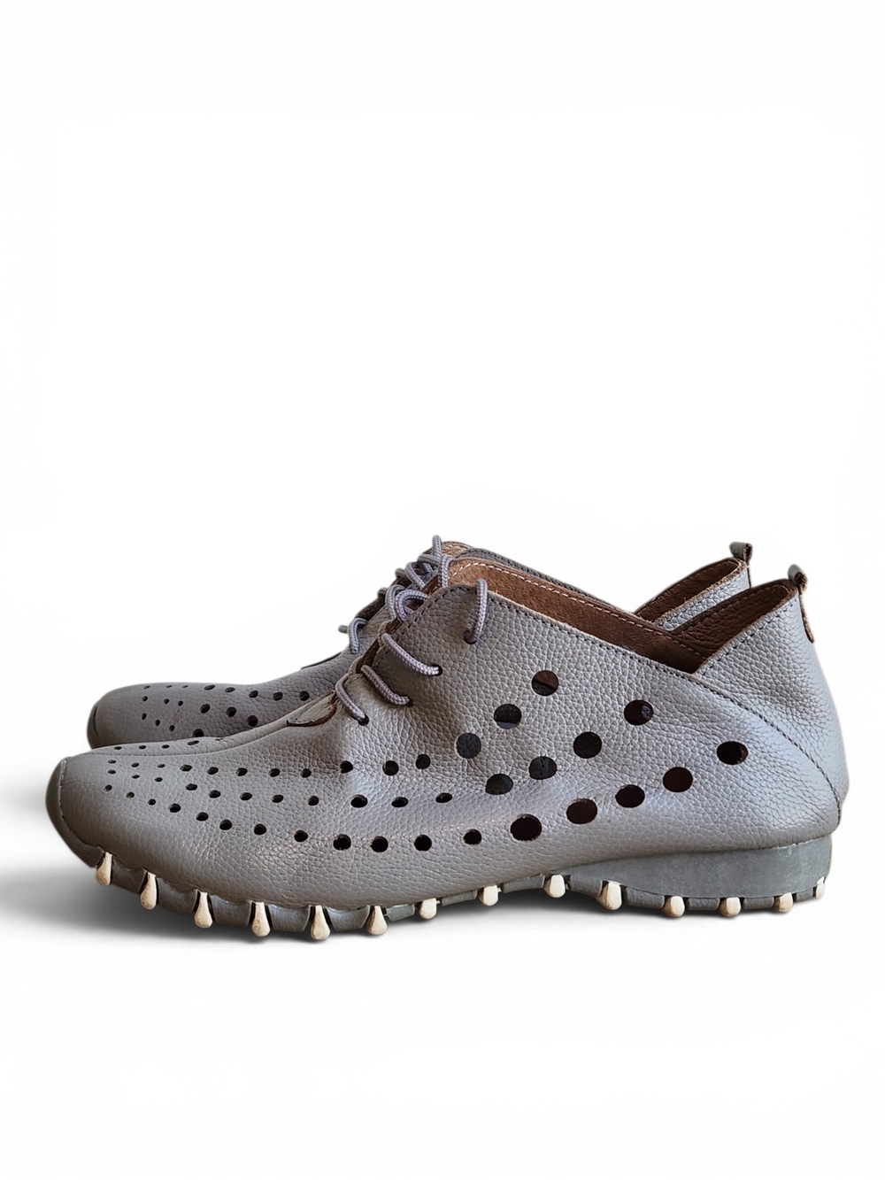 Litfoot LF9010 Perforated Leather Lace-Up Sneakers in Gray Size EU 40 US 9-9.5